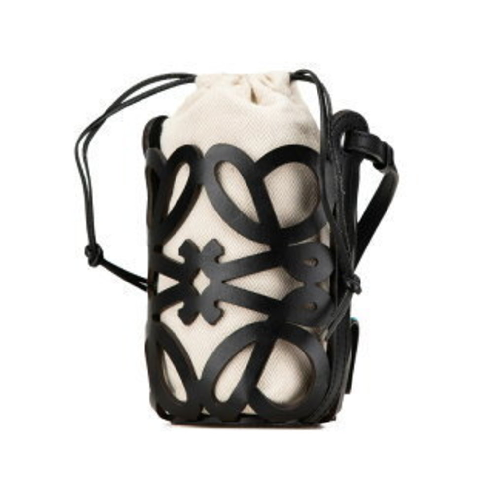 Loewe Anagram Cutout Pocket Crossbody Shoulder Bag Black Leather Canvas - Picture 2 of 8